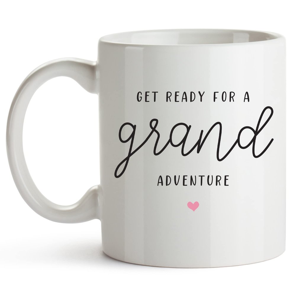 YouNique Designs Pregnancy Announcement Mug for Grandparents, 11 Ounces, Grandparents Baby Announcement, First Time Grandma Coffee Mug, Promoted to Grandma and Grandpa, Pregnancy Reveal (White)