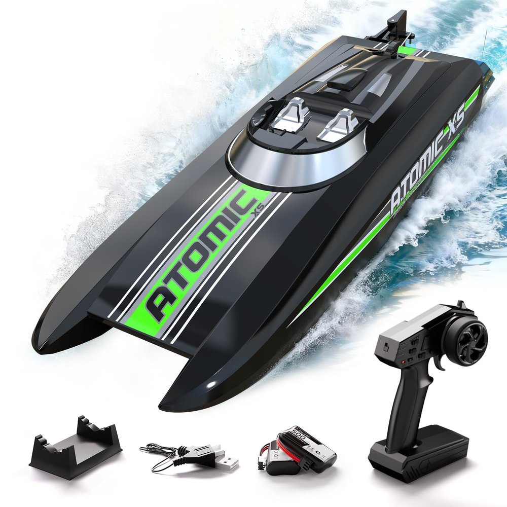 volantexrc Remote Control Boats for Pools and Lakes 20+MPH AtomicXS High Speed RC Boat for Adults Toy Boat Gifts with 2 Batteries & Reverse Function (795-5 Black)