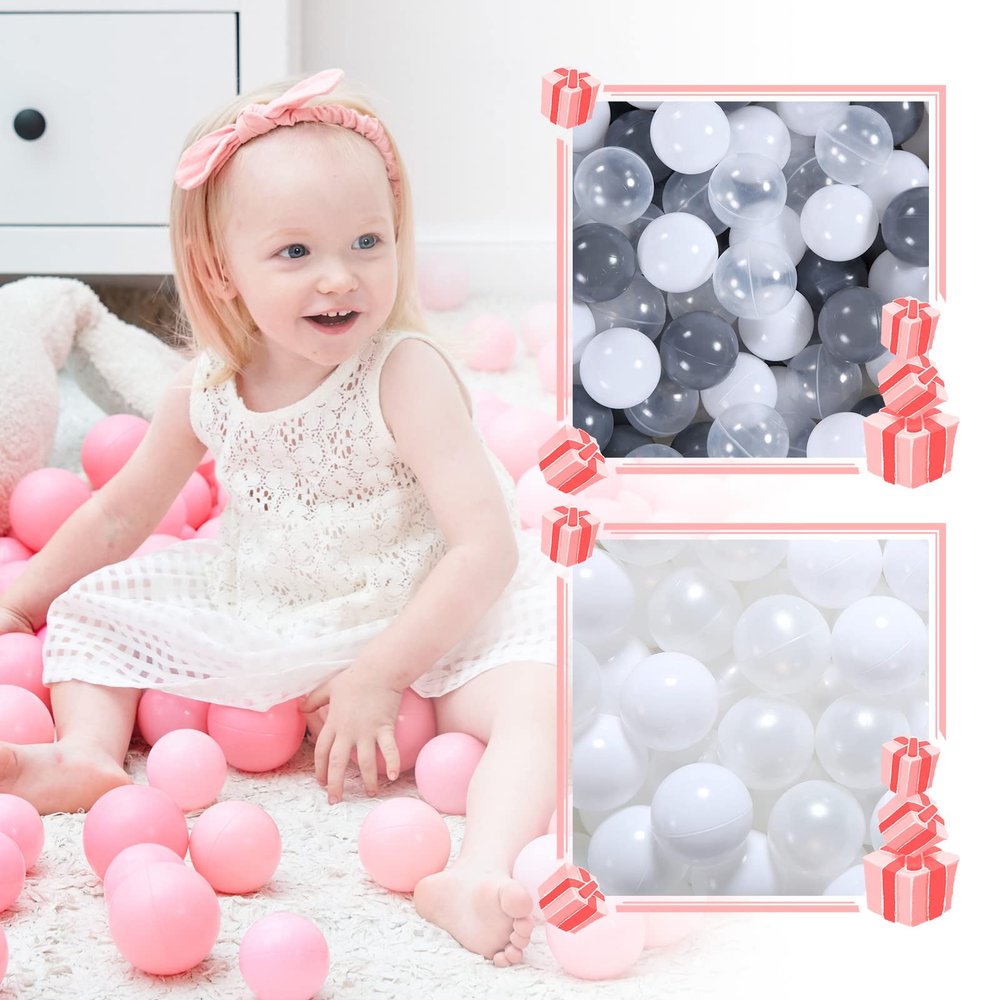 GOGOSO 100pcs 2.16inch Gary White Clear with 100 pcs 2.16 inch pear White Ball Pit Balls