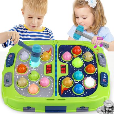 Whack Game Mole for Toddler, Toys for 3-12 Year Old Boys and Girls, Whack Game for Kids,Gifts for 3 4 5 6+ Year Old Boys, Interactive Educational Toys with Sound and Light, PK Mode with 2 Hammers