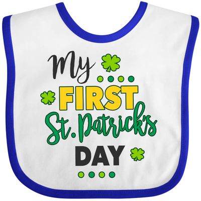 inktastic My First St Patrick's Day with Shamrocks Baby Bib White and Royal 2e6b7