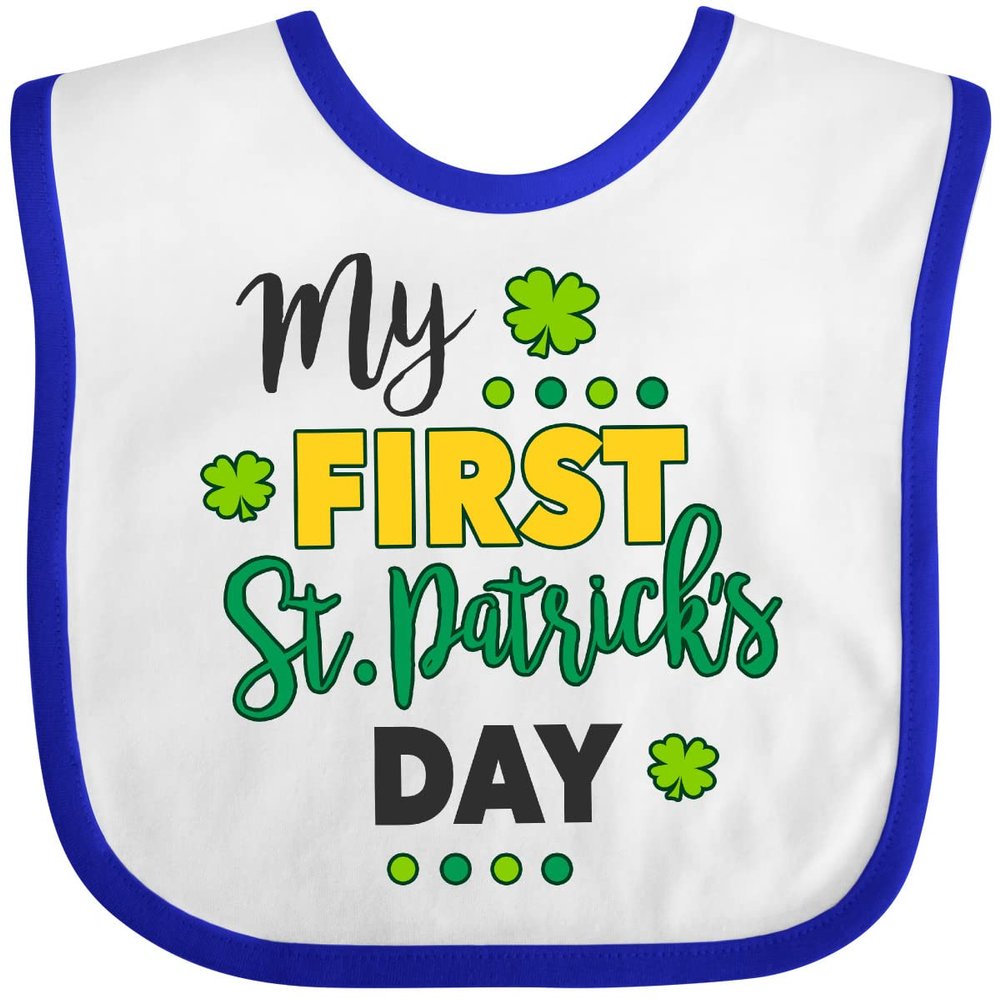 inktastic My First St Patrick's Day with Shamrocks Baby Bib White and Royal 2e6b7
