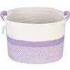 Hinwo Oval Cotton Rope Storage Basket Collapsible Nursery Storage Box Container Organizer with Handles, 16 x 13 inches, Off White and Lavander view 1