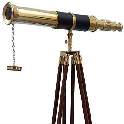 SIFAAT WORLD 60 Inches Floor Standing Admirals Solid Brass Black Leather Marine Telescope, Nautical Home Decor Fully Functional Decorative Maritime Telescopes with Wooden Tripod Stand