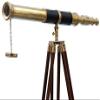SIFAAT WORLD 60 Inches Floor Standing Admirals Solid Brass Black Leather Marine Telescope, Nautical Home Decor Fully Functional Decorative Maritime Telescopes with Wooden Tripod Stand view 1