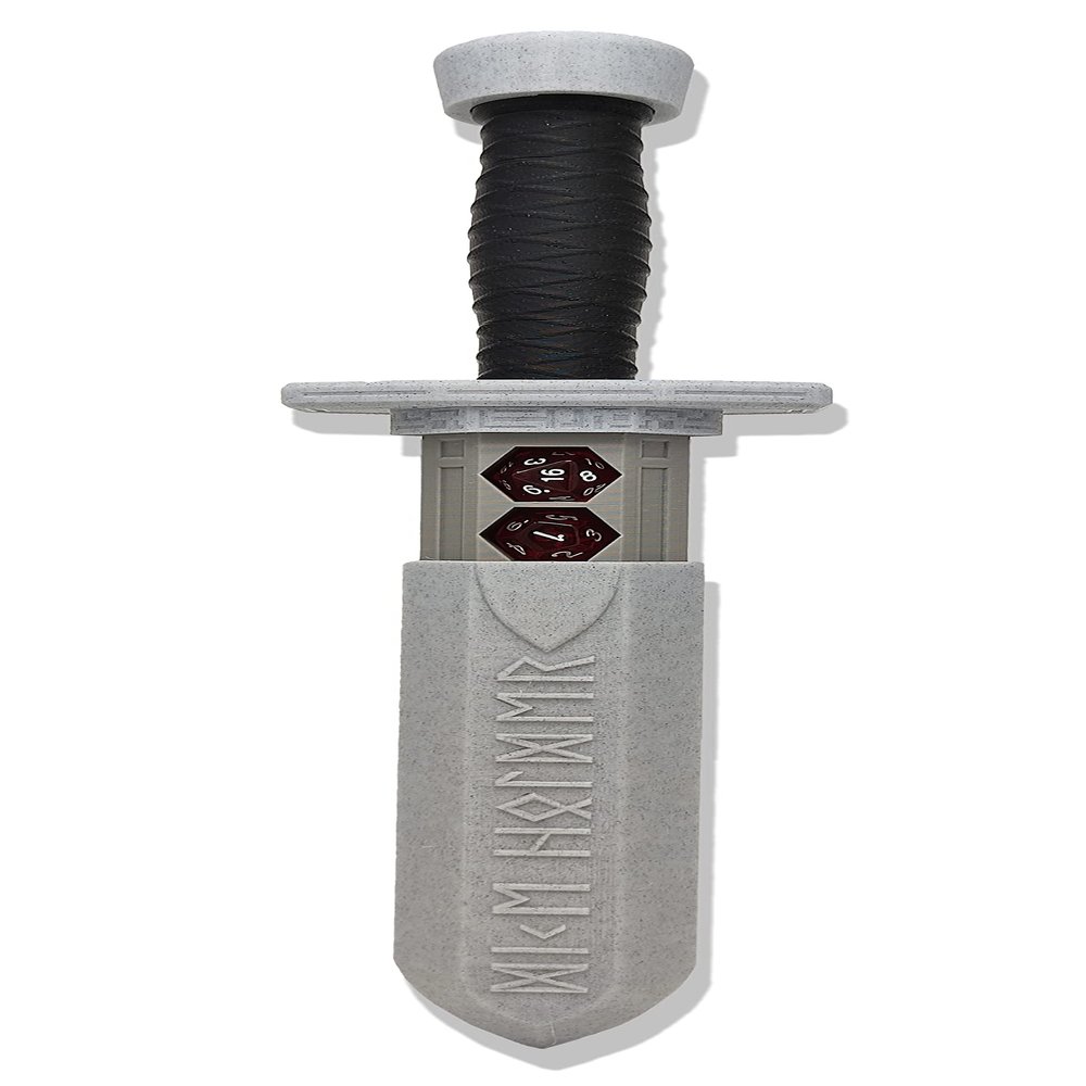 MunnyGrubbers - Sword Dagger Dice Holder - (Random 7PCS D20 Dice Set Included) - Custom Polyhedral Dice Storage for Tabletop RPG - Dungeons and Dragons - DND - D&D (Marble)