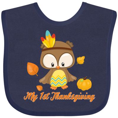 inktastic My First Thanksgiving Owl Baby Bib Navy Blue 275d5