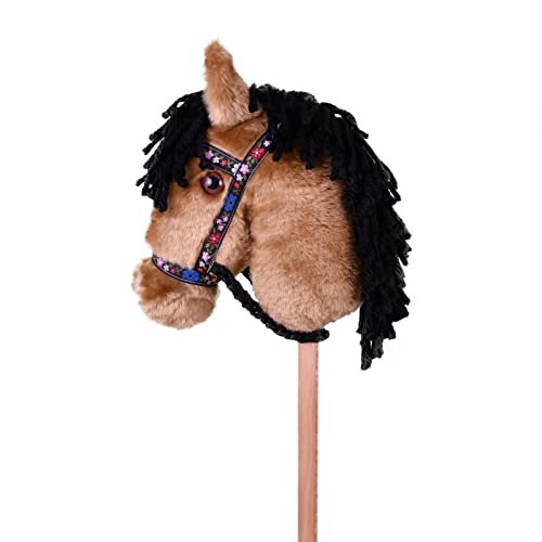 Prairie Ponies Stick Horse - Hobby Horse - Stick Pony (Buckskin with Black Floral Halter)