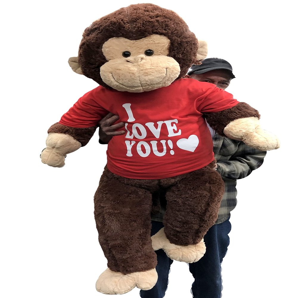 Big Plush Giant Stuffed Monkey with I Love You Shirt - Large 4-Foot Extra-Soft Animal - 48 Inches / 122 cm Heavy Weighted Plushie to Hug