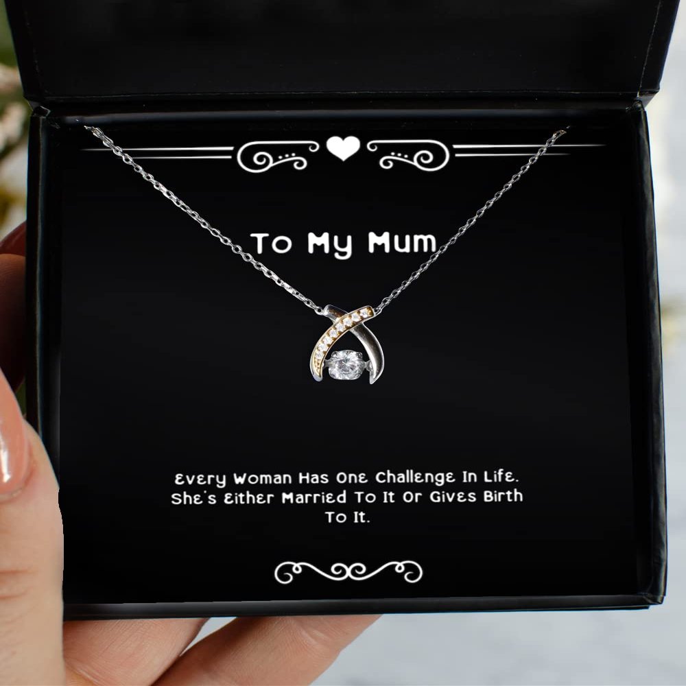 Unique Mum Gifts, Every Woman Has One Challenge in Life. She's Either Married to It, Fun Christmas Wishbone Dancing Necklace Gifts for Mom