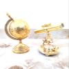 Golden Polish Size 8 Inch Nautical Telescope Shinny Brass Alidade with Compass 10 Inch Globe Table Decor and Gift view 2