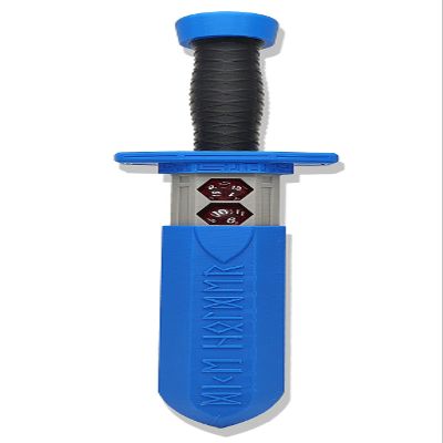 MunnyGrubbers - Sword Dagger Dice Holder - (Random 7PCS D20 Dice Set Included) - Custom Polyhedral Dice Storage for Tabletop RPG - Dungeons and Dragons - DND - D&D (Blue)