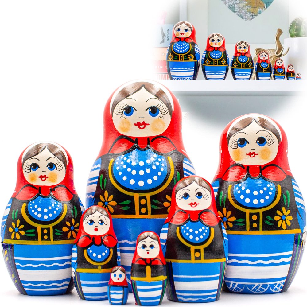 Nesting Dolls Set of 7 pcs - Matryoshka Dolls in Polish Costumes with Ornaments Made in Poland - Baboushka Nesting Dolls in Women Polish Dress