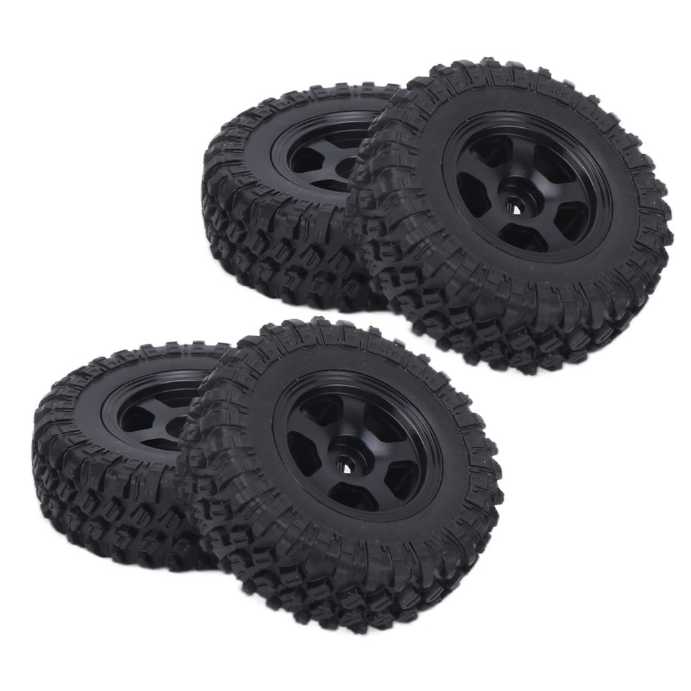 VGEBY RC Tire Set,4PCS 2401 RC Short Course Truck Tires Aluminum Alloy Wheel and Rubber Tire for Axial SCX24 1/24 RC Car Accessories (Black) Car Model Accessory