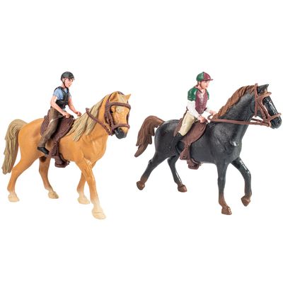 Hiawbon People Horse Riding Figurine Realistic Riding People Action Figure Plastic Horse Rider Model for Farm Animal, Set of 2