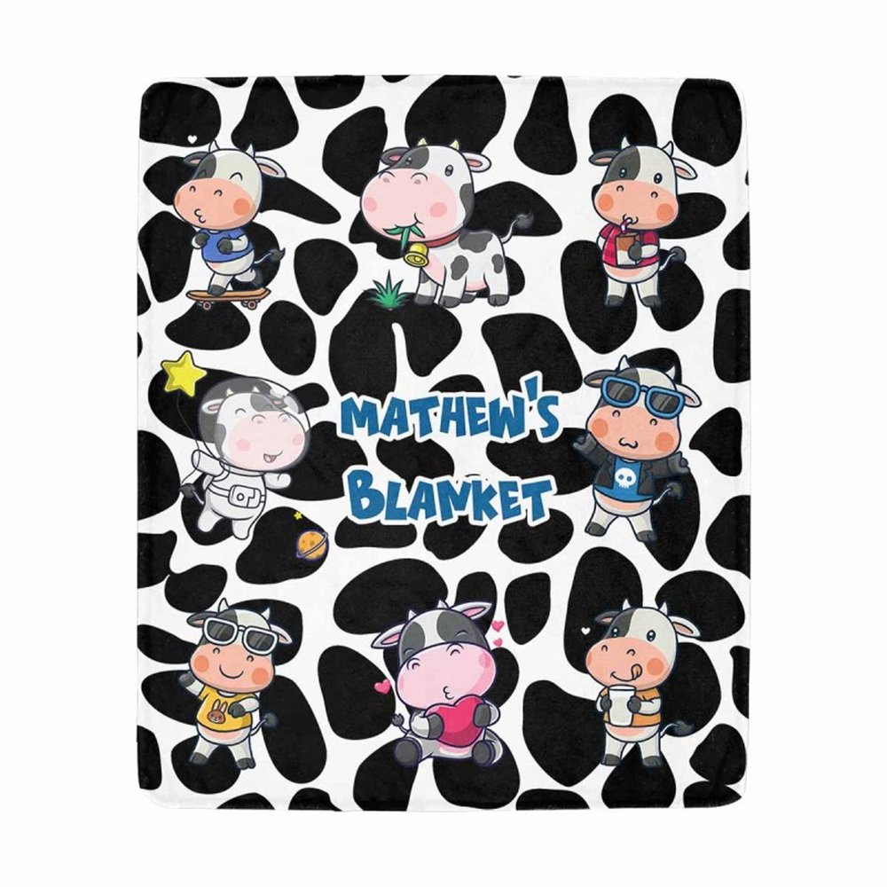Artsadd Custom Blanket for Baby Boys Girls with Name Personalized Cow Print Blankets for Toddler Fuzzy and Fleece Soft Blanket Birthday Gifts for Kids 30"x40"