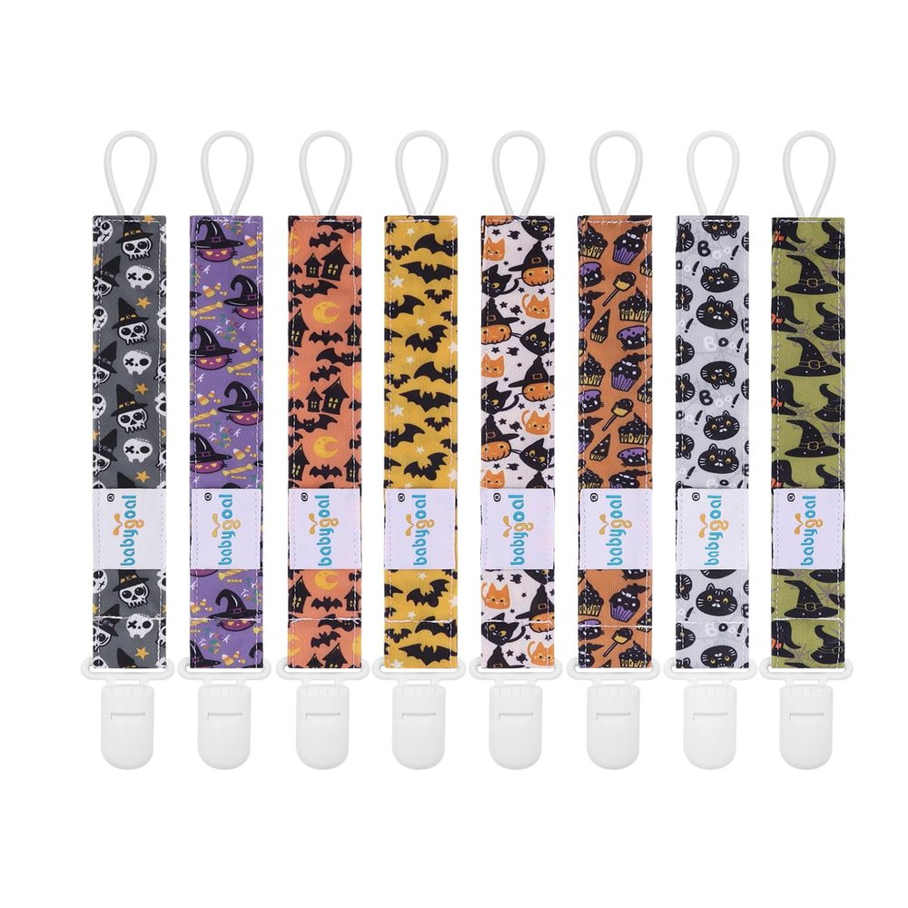 babygoal Baby Halloween Pacifier Clips 8 Pack, Pacifier Holder Clips Fits for Most Pacifier and Binkies 8PS32-B