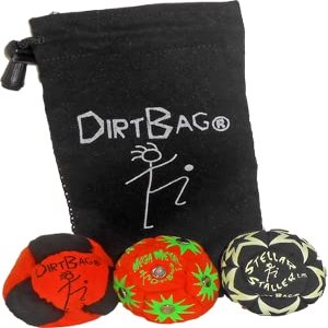 DIRTBAG All Star Footbag 3 Pack with Pouch, 100% Handmade, Premium Quality, Bright Vivid Colors, Signature Carry Bag - Orange/Black