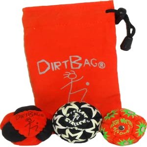 DIRTBAG All Star Footbag 3 Pack with Pouch, 100% Handmade, Premium Quality, Bright Vivid Colors, Signature Carry Bag - Orange/Black/Orange