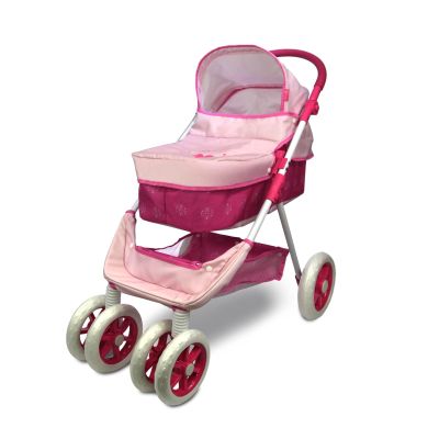 ANIVIA Dolls Pram, Doll Pushchair, 2 in 1 Stroller Dolls Pushchair & Pram Toys Gift for Kids, Suitable Dolls Up to 18 inch - Pink