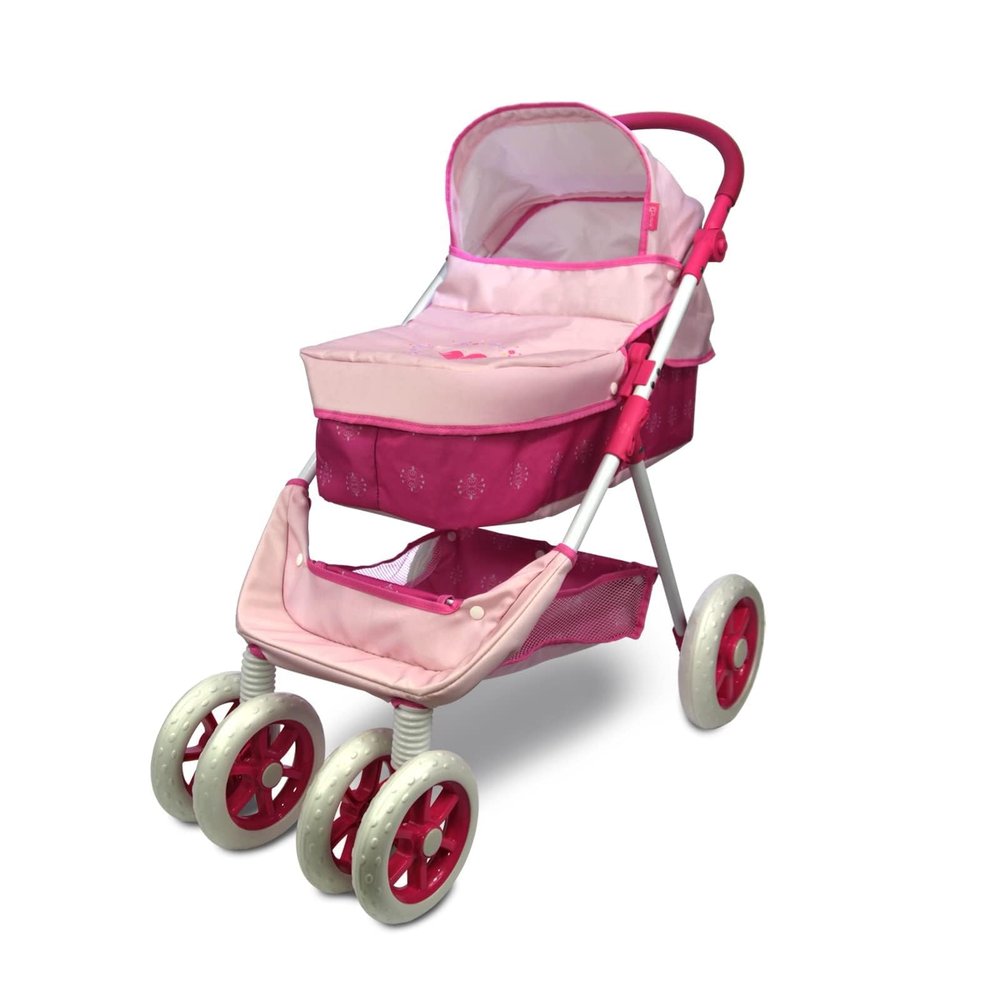 ANIVIA Dolls Pram, Doll Pushchair, 2 in 1 Stroller Dolls Pushchair & Pram Toys Gift for Kids, Suitable Dolls Up to 18 inch - Pink