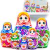 AEVVV Matryoshka Dolls Set of 7 pcs - Russian Dolls in Rainbow Sarafan Dress with Meadow Flowers - Traditional Nesting Dolls with Flower Decorations view 1