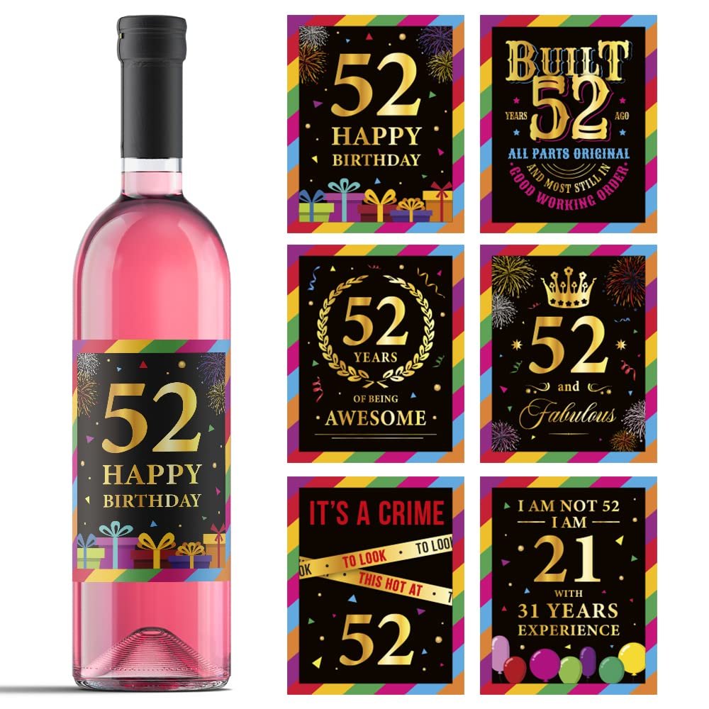 52nd Birthday Wine Labels - 52 Anniversary Bottle Labels 52nd Birthday - 1974 Wine Stickers Cheers to 52 Years - 52 Party Decorations - 1974 Party Favor