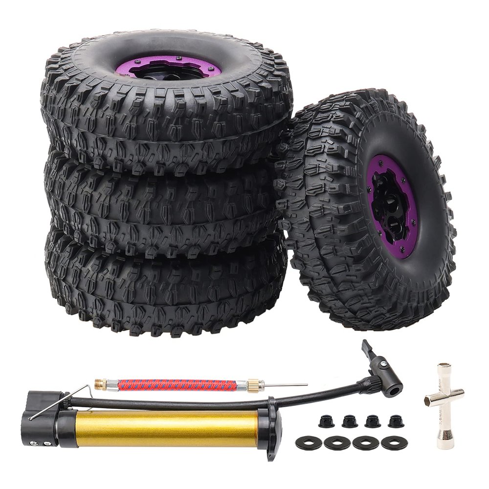 Rchobbytop 4PCS RC Tire 1.9 Inch Tires and Beadlock Wheels Set Off Road All Terrains OD 120mm Tyre for 1/10 RC Rock Crawler Traxxas TRX-4 T4 SCX10 90047 AXI03007 RC4WD D90 D110 TF2 Tamiya CC01, Purple