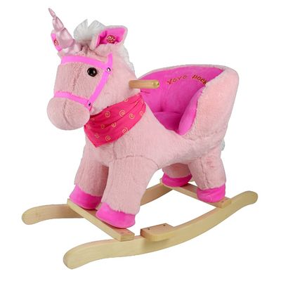 Sport1 Rocking Animal Unicorn with Sound Rocking Horse for Children + 10 Months Plush and Wood Sound Effects Children 68 x 33 x 50 cm Comfort Seat with Integrated Backrest Pink Gift Idea