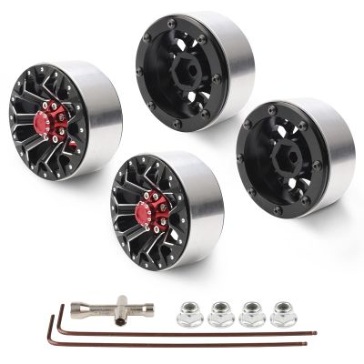 Rchobbytop 1.9" Beadlock Wheels, 4pcs Aluminum Rims w/Caps Locknuts for 1/10 RC Crawler Truck TRX-4 SCX10 SCX10 II RC4WD TF2 Gelande II D90 Gmade, Black/Red