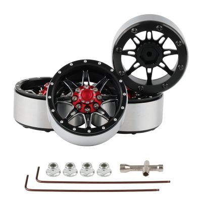Rchobbytop 4pcs Aluminum 1.9 Beadlock Wheels RC Wheel Rim Hub w/Caps Locknuts for 1/10 RC Rock Crawler Truck TRX-4 Axial Wraith SCX10 SCX10 II RR10 Bomber RC4WD Gelande II D90 TF2 Gmade, Black/Red