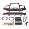 Rchobbytop 1/10 RC Metal Front and Rear Bumper Combo W/LED Lights Tow Shackles Winch Mount Seat Trailer Hitch for TRX4 SCX10 II 90046 Rock Crawler Truck view 1