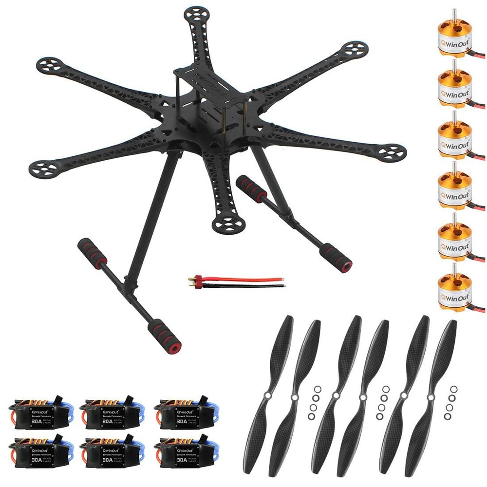 QWinOut 550 six-Axle drone aircraft 30A ESC with 920kv motor+ 9443 propeller or 1000kv motor + 1045 propeller DIY RC set (with 1000KV Motor)