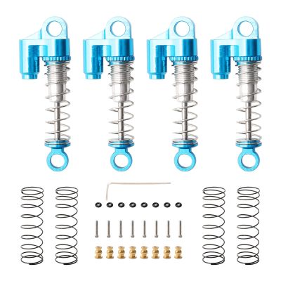 Rchobbytop 4-Pack Aluminum Shock Absorber Assembled Shocks Set with Spare Springs Full Metal Dampers Upgrade Parts for Axial SCX24 1/24 RC Crawler Car, Blue