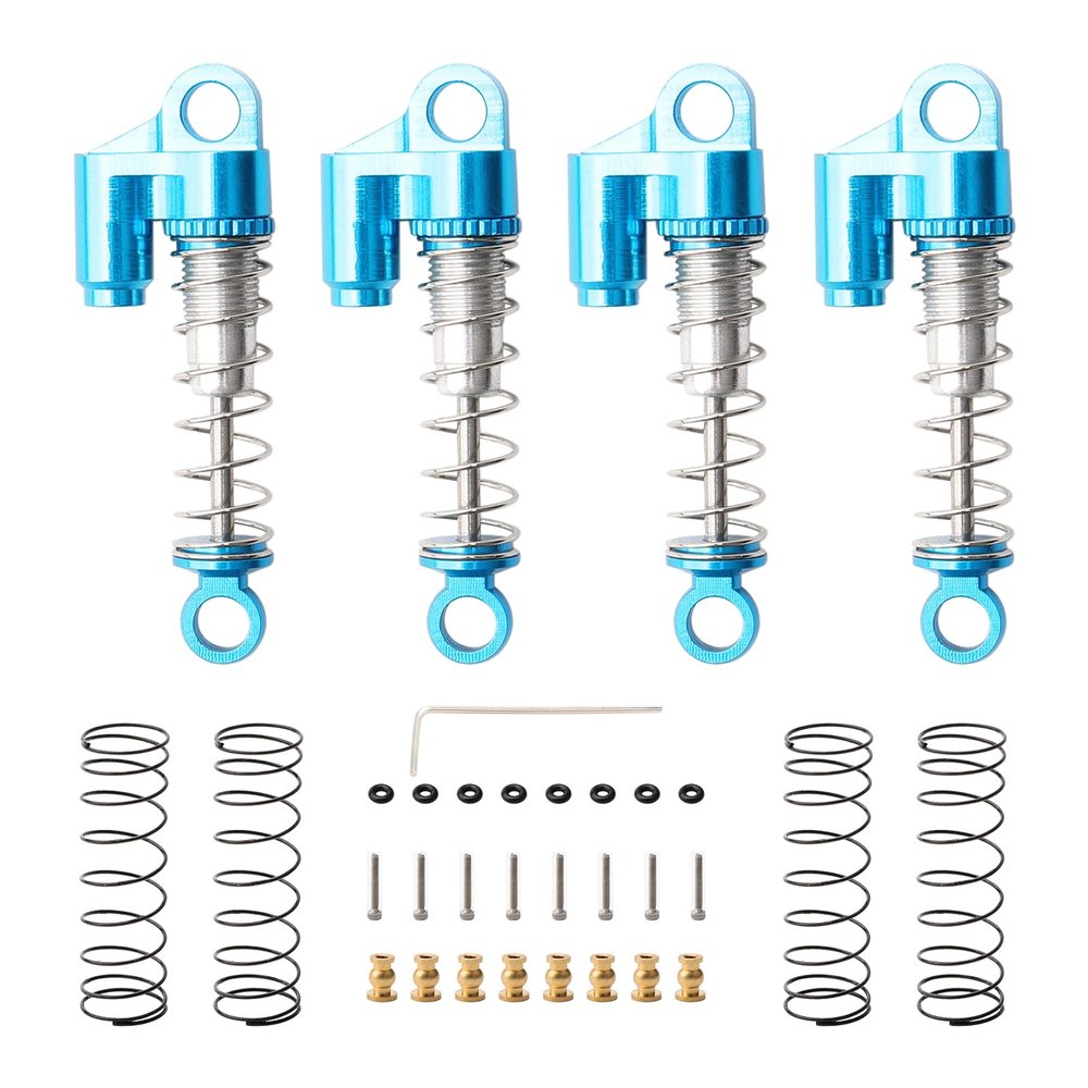 Rchobbytop 4-Pack Aluminum Shock Absorber Assembled Shocks Set with Spare Springs Full Metal Dampers Upgrade Parts for Axial SCX24 1/24 RC Crawler Car, Blue