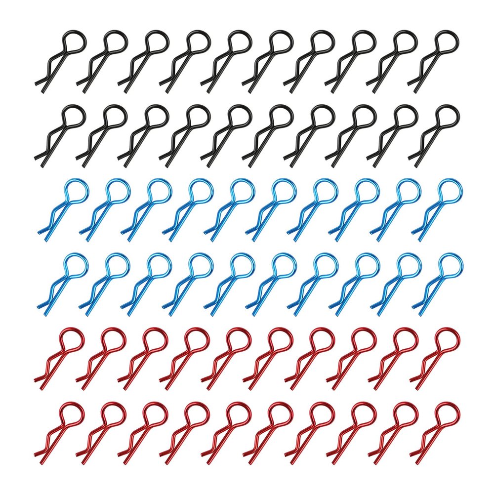 Rchobbytop 60pcs RC Body Clips Universal R Pins for 1/8 1/10 Scale On Road Car Off Road Buggy Rock Crawler Truck Short Course Shell, Black & Red & Blue