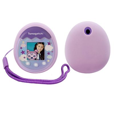 xcivi Silicone Cover and Lanyard for Tamagotchi Pix Virtual Interactive Pet Game Machine, Silicone Shell Compatible with New Tamagotchi PIX (Purple)