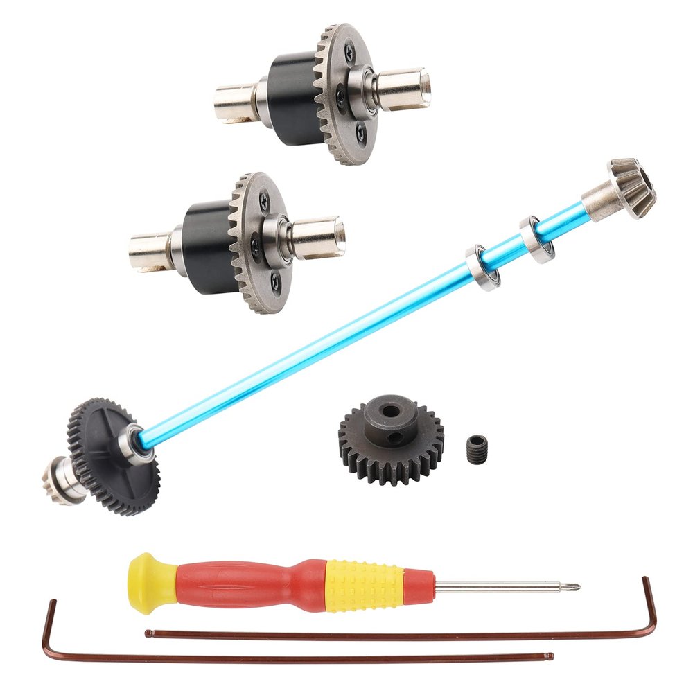 Rchobbytop Metal Main Central Axle Drive Shaft & Steel Differential Gear & Steel Motor Gear for 1/14 Wltoys 144001 RC Cars Upgrade Parts, Blue
