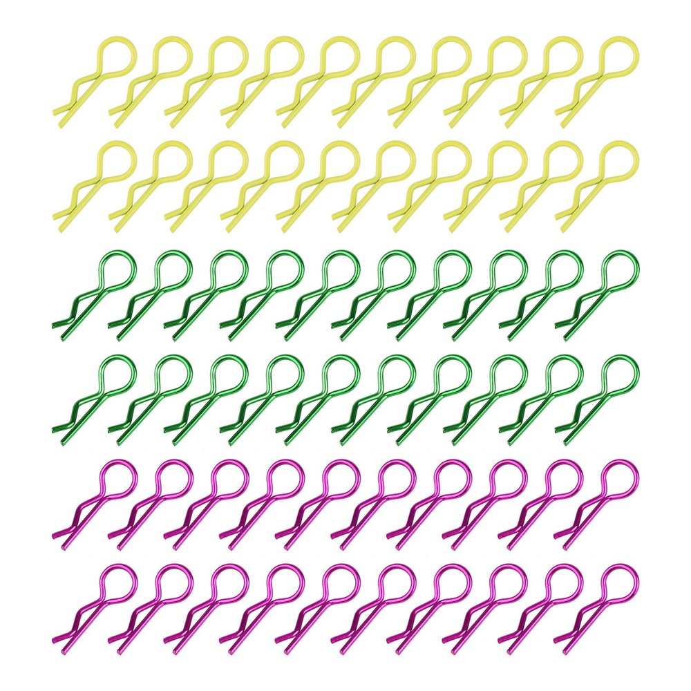 Rchobbytop 60pcs RC Body Clips Universal R Pins for 1/8 1/10 Scale On Road Car Off Road Buggy Rock Crawler Truck Short Course Shell, Purple & Yellow & Green