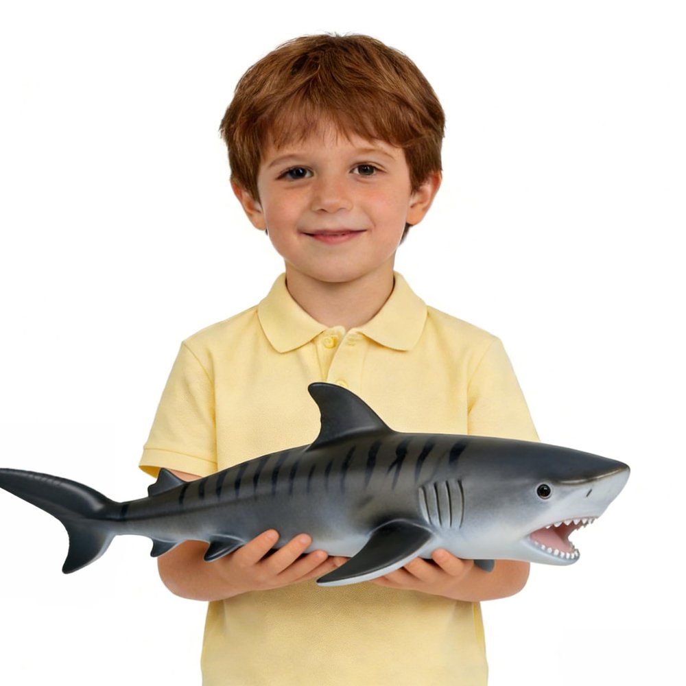 SmilerSmile Simulated Ocean Big Animal, One pc 18 Inch Soft Filled Rubber Sea Educational Toys (Tiger Shark)