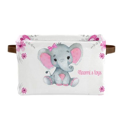 Joyestore Pink Elephant Personalized Storage Bins ,Baskets Cubes Organizer with Handle for Shelves Closet Nursery Toy 1 Pack