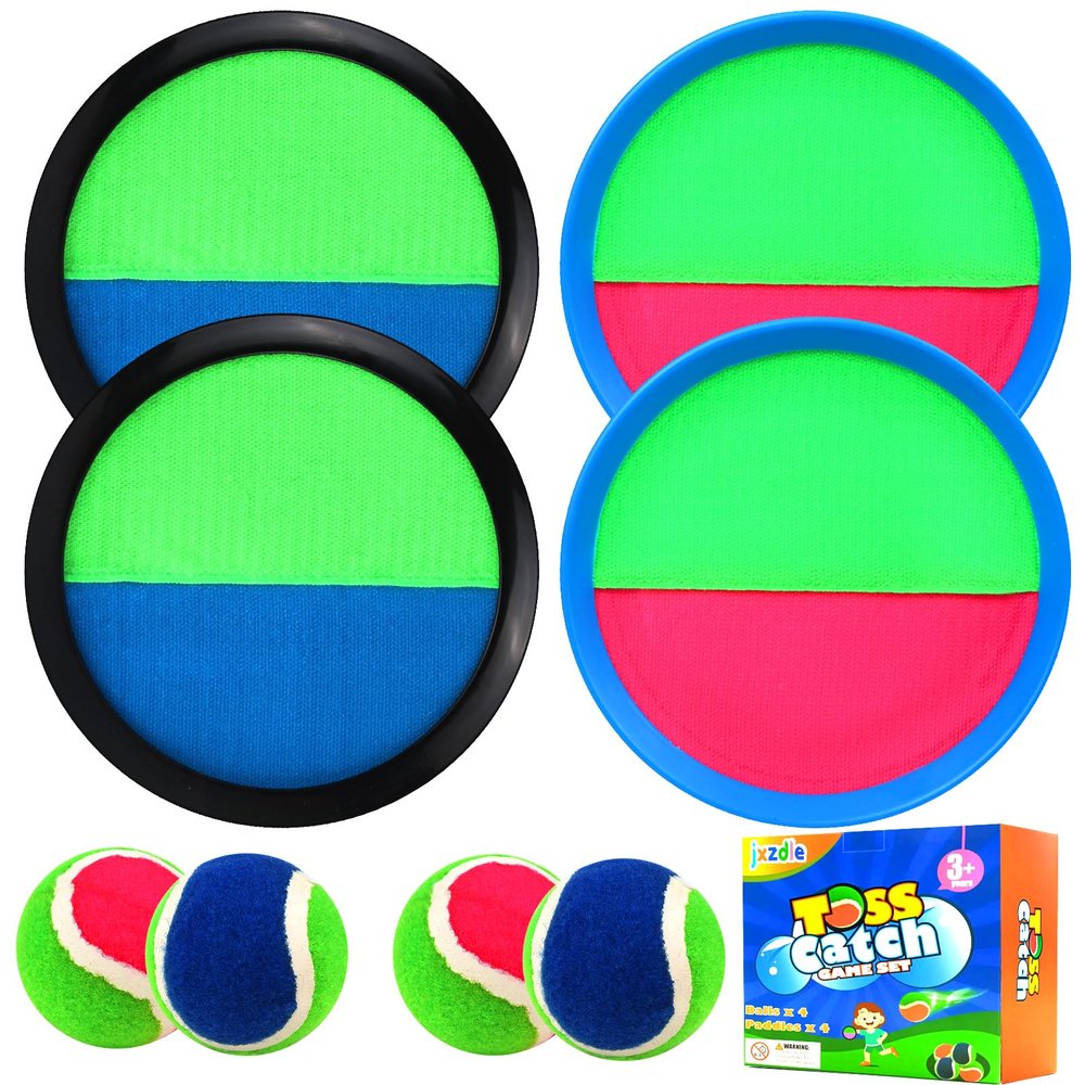 jxzdle Toss and Catch Game Set, Outdoor Games with 4 Paddles 4 Balls and 1 Storage Bag, Great Outdoor Toys/Gifts for Kids, Classic Beach and Yard Game