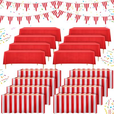 20 Pieces Carnival Theme Party Decors Carnival Table Skirts Circus Theme Tablecloths Red White Striped Pennant Banners Circus Bunting Banners Decors