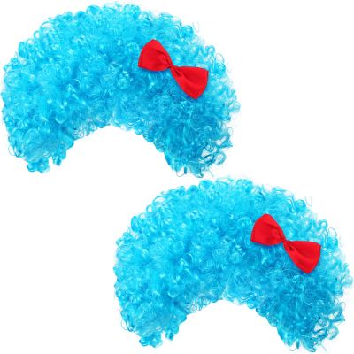 Jutom 2 Pieces Blue Wig Afro Wig Funky Thing Fuzzy Costume for Halloween Outfit Party Accessories 100th Day(Sky Blue)