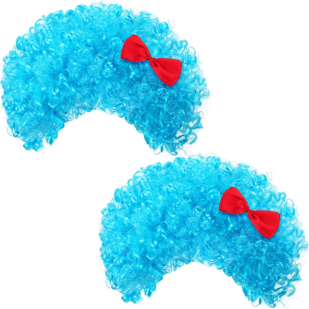 Jutom 2 Pieces Blue Wig Afro Wig Funky Thing Fuzzy Costume for Halloween Outfit Party Accessories 100th Day(Sky Blue)