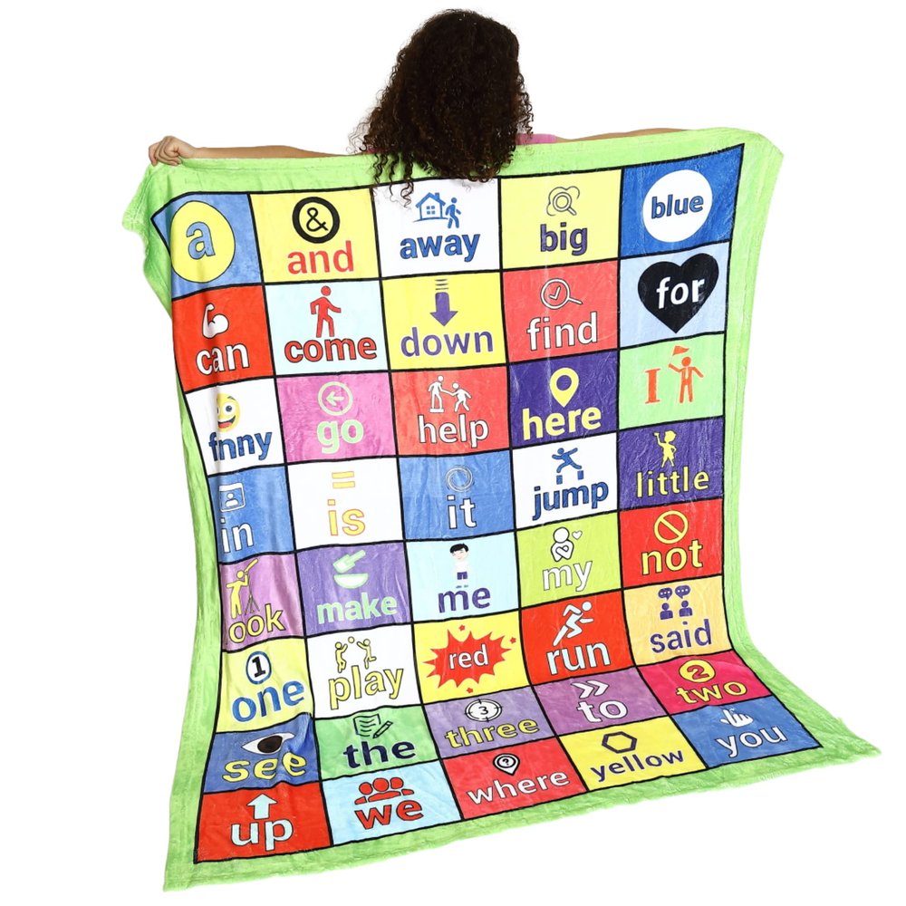 Frazzels Blanket Decorated with Sight Words - DOLCH - PRE-Primer - 50" x 60"