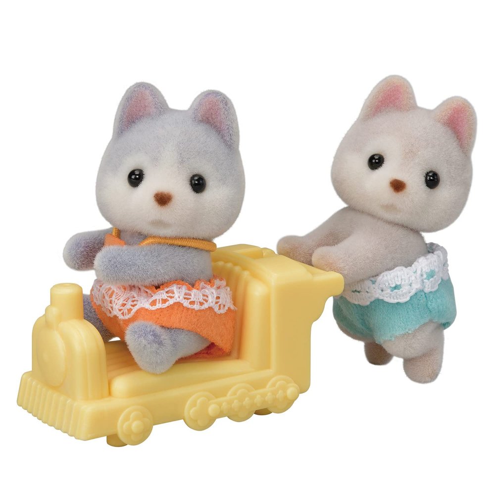 Calico Critters Husky Twins, Set of 2 Collectible Doll Figures with Vehicle Accessory