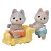 Calico Critters Husky Twins, Set of 2 Collectible Doll Figures with Vehicle Accessory view 1