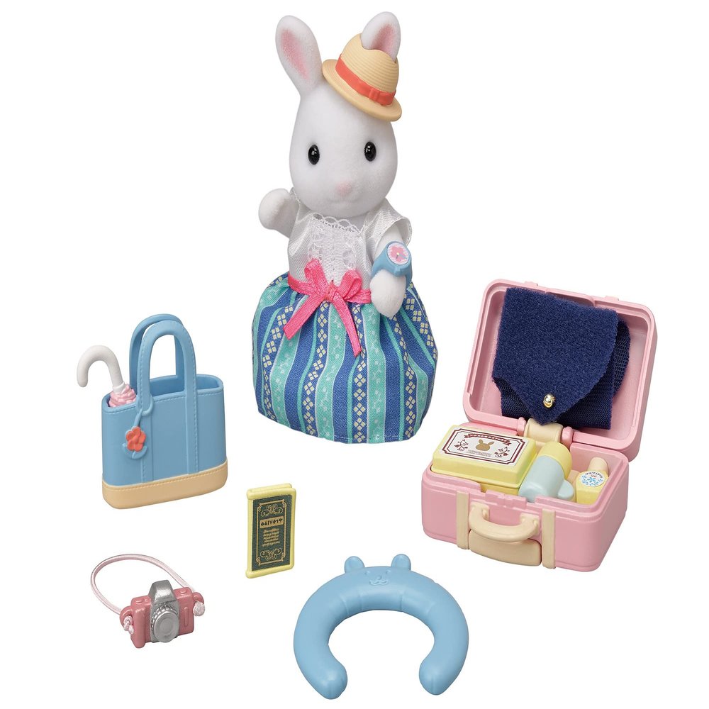 Calico Critters Snow Rabbit Mother's Weekend Travel Set, Dollhouse Playset with Figure and Accessories