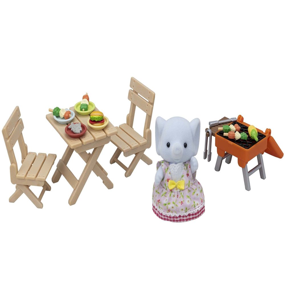 Calico Critters Bubblebrook Elephant Girl's BBQ Picnic Set, Dollhouse Playset with Figure and Accessories